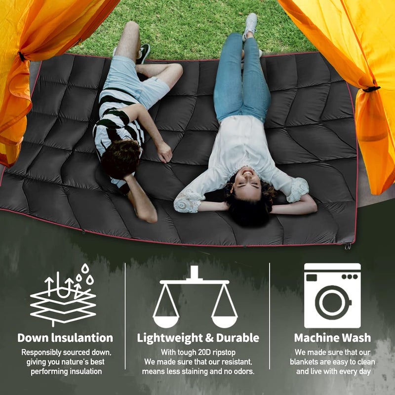 GLORSIGN Outdoor Puffy Camping Blanket, Lightweight Down Alternative Puffy Printed Camping Large Ultra Warm Hammock Top Quilt Waterproof Blanket for Traveling Picnic Beach Party Cold Weather (Black) - Image 5
